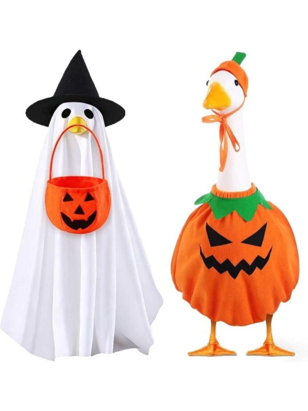 Halloween Goose Outfit Ghost & Pumpkin Porch Goose Clothes 23" Statue Decor